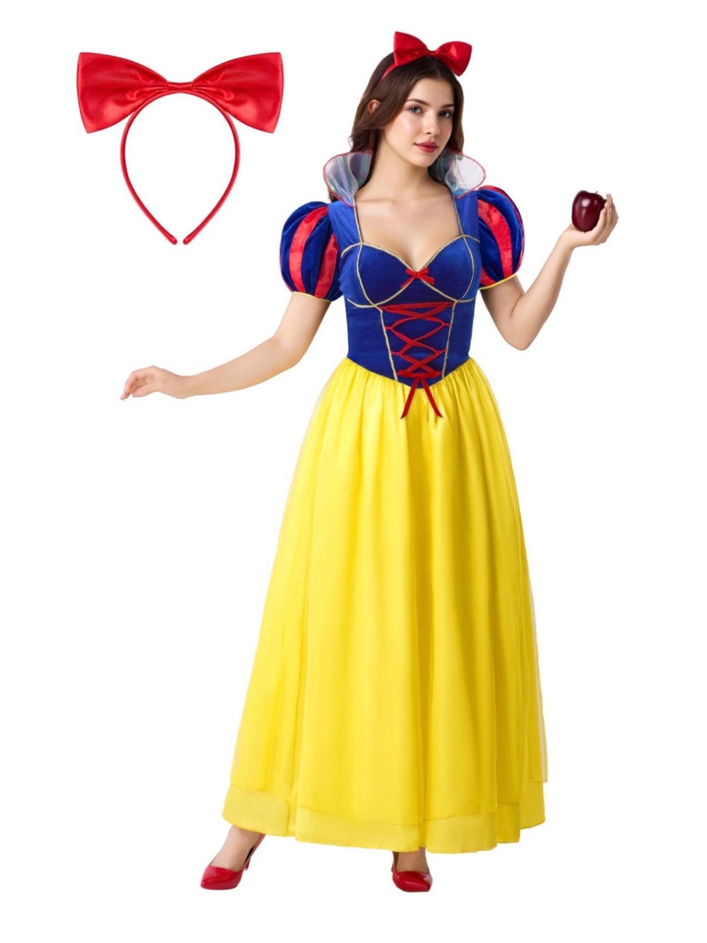Classic Blue and Yellow Theatrical Princess Dress with Red Bow